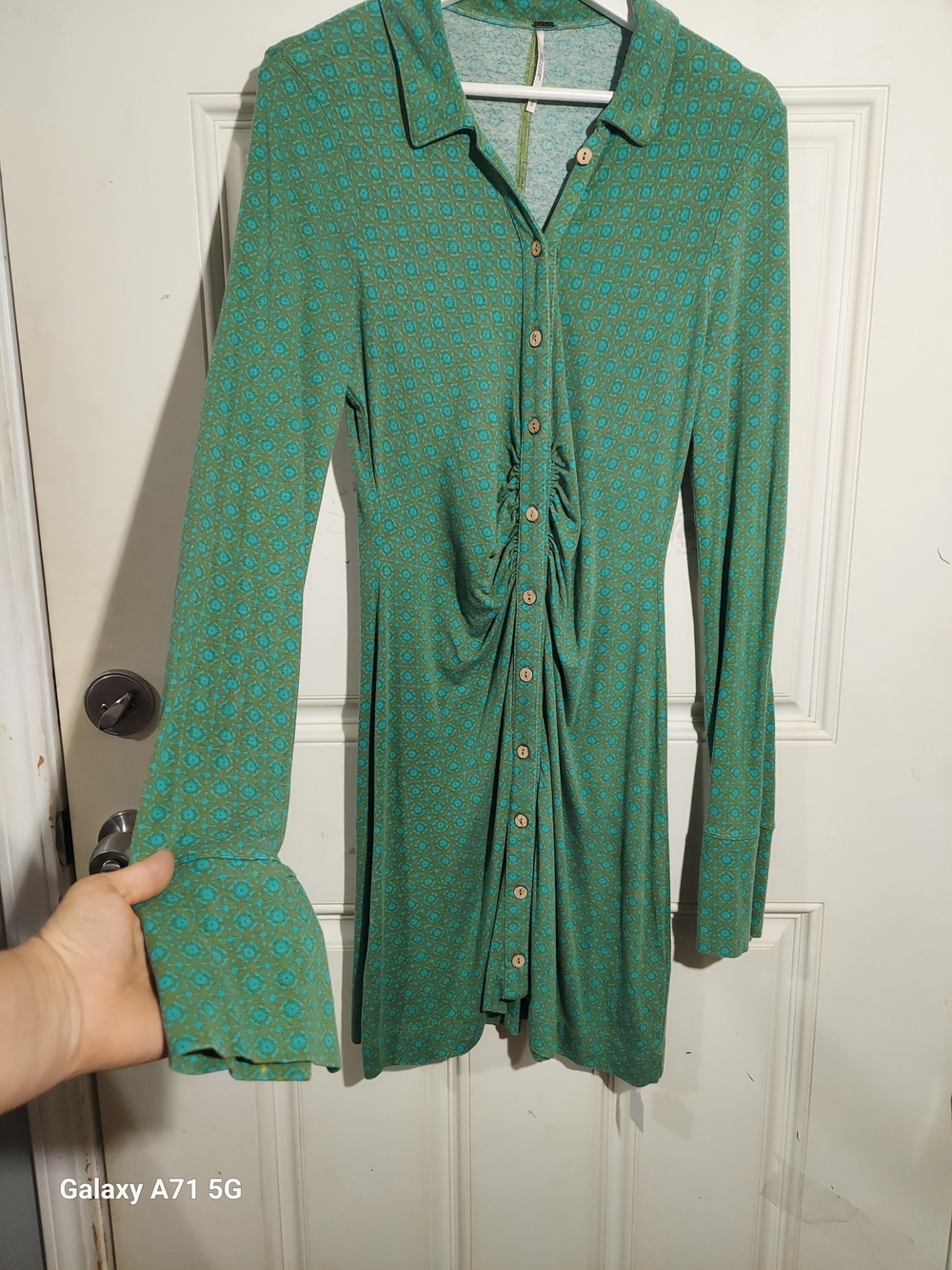 Free People Green Shayla Geometric Ruched Mini Dress 70s Retro Snatched Knit